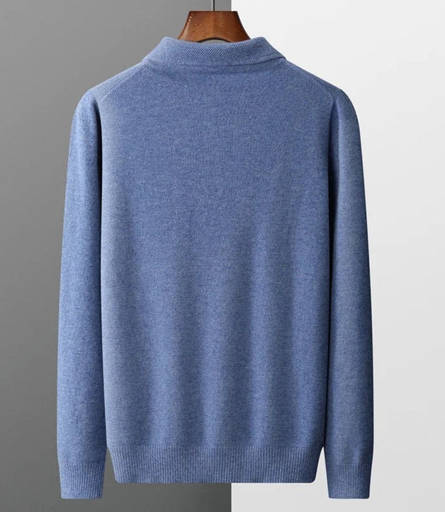 Men's Polo Knit Sweater with Long Sleeve Ribbed Cuffs
