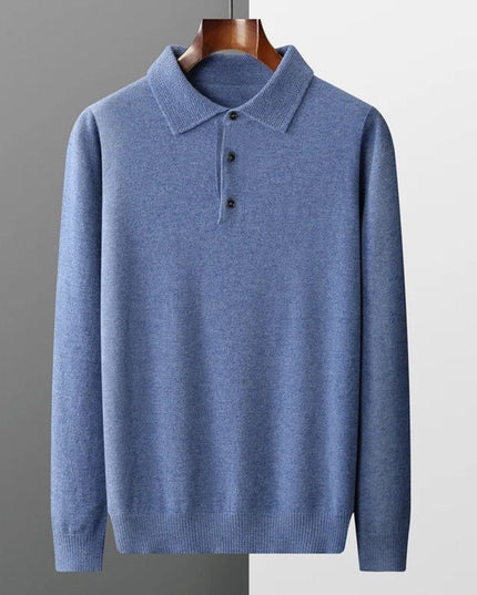 Men's Polo Knit Sweater with Long Sleeve Ribbed Cuffs
