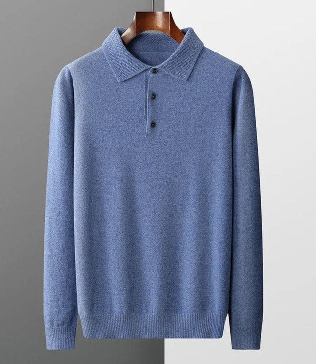 Men's Polo Knit Sweater with Long Sleeve Ribbed Cuffs