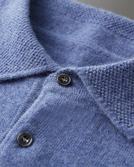 Men's Polo Knit Sweater with Long Sleeve Ribbed Cuffs