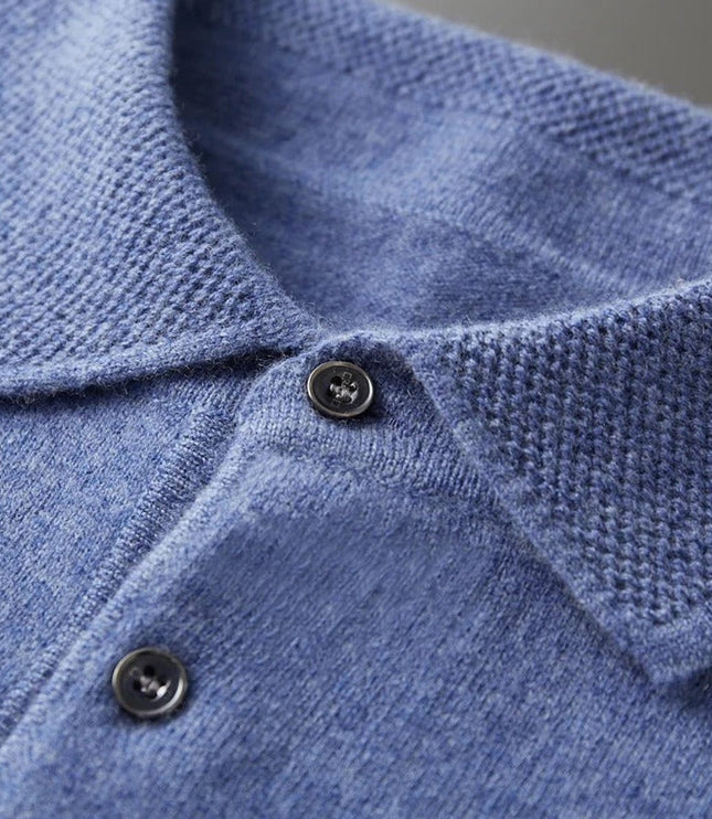 Men's Polo Knit Sweater with Long Sleeve Ribbed Cuffs