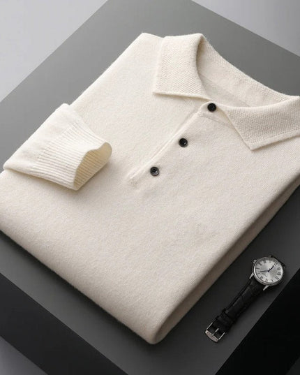 Men's Polo Knit Sweater with Long Sleeve Ribbed Cuffs