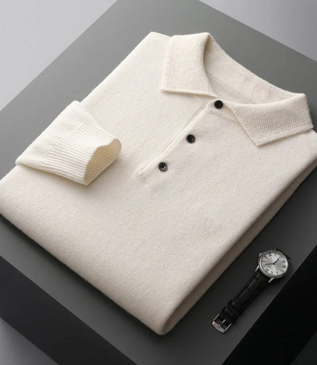 Men's Polo Knit Sweater with Long Sleeve Ribbed Cuffs