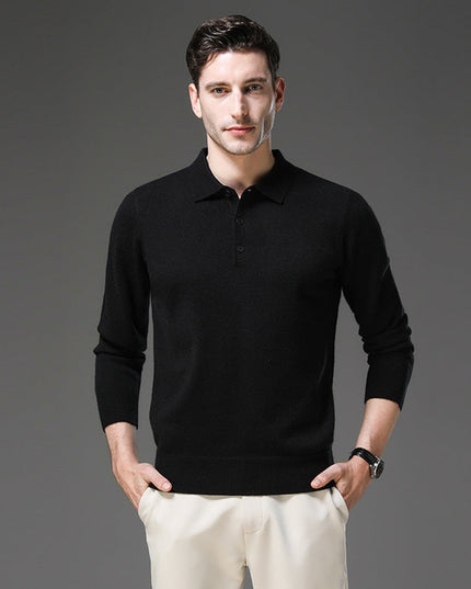 Men's Polo Knit Sweater with Long Sleeve Ribbed Cuffs
