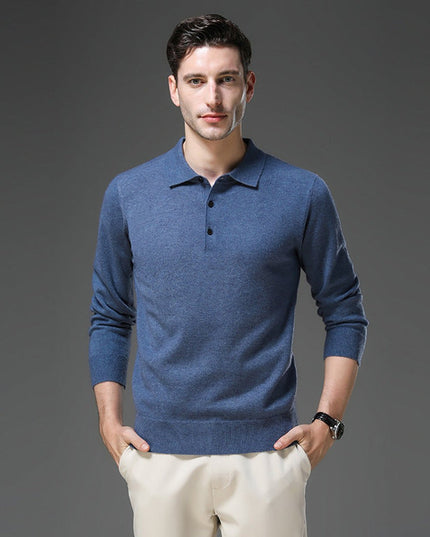 Men's Polo Knit Sweater with Long Sleeve Ribbed Cuffs