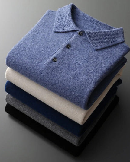 Men's Polo Knit Sweater with Long Sleeve Ribbed Cuffs
