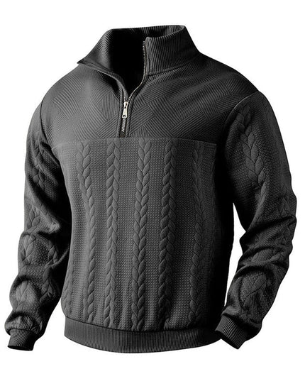 Men's Pullover Sweater with Cable Knit and Quarter Zip