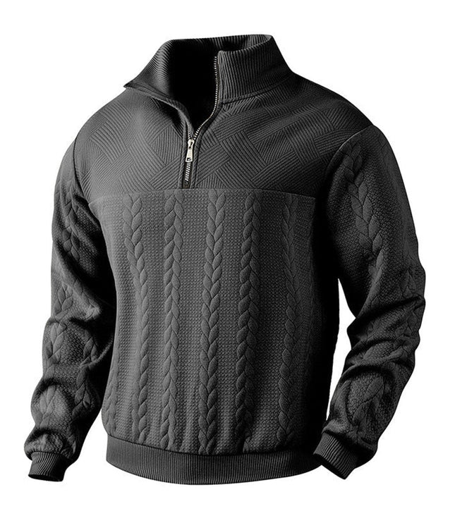 Men's Pullover Sweater with Cable Knit and Quarter Zip