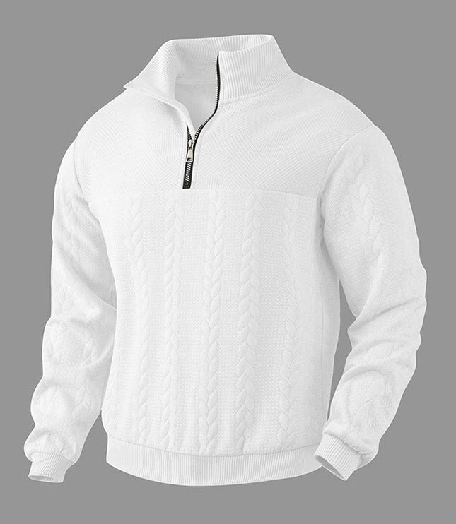 Men's Pullover Sweater with Cable Knit and Quarter Zip