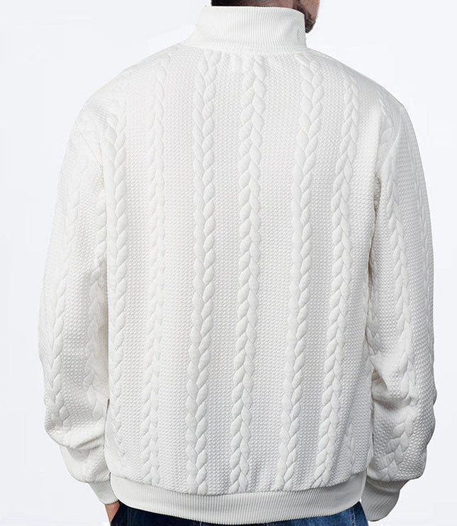 Men's Pullover Sweater with Cable Knit and Quarter Zip