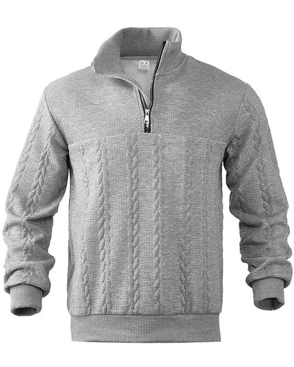 Men's Pullover Sweater with Cable Knit and Quarter Zip