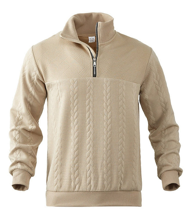 Men's Pullover Sweater with Cable Knit and Quarter Zip