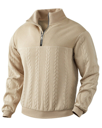 Men's Pullover Sweater with Cable Knit and Quarter Zip