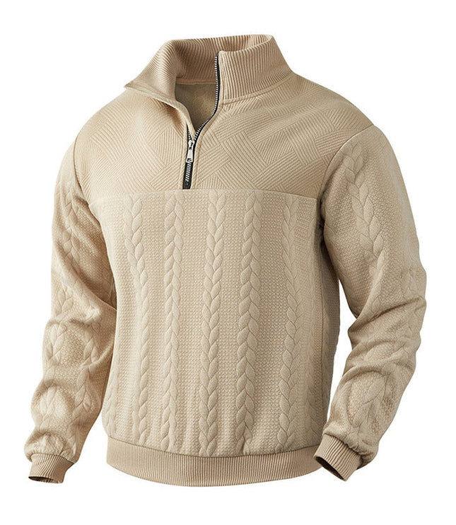 Men's Pullover Sweater with Cable Knit and Quarter Zip