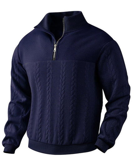 Men's Pullover Sweater with Cable Knit and Quarter Zip