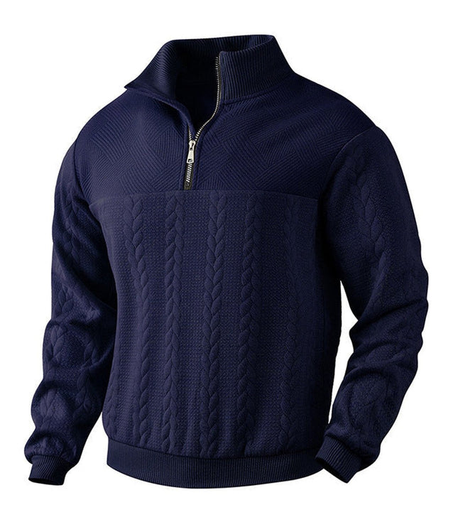 Men's Pullover Sweater with Cable Knit and Quarter Zip