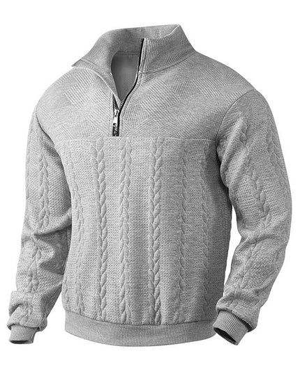 Men's Pullover Sweater with Cable Knit and Quarter Zip