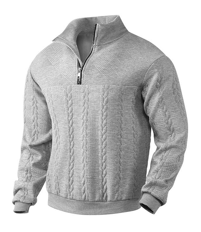 Men's Pullover Sweater with Cable Knit and Quarter Zip