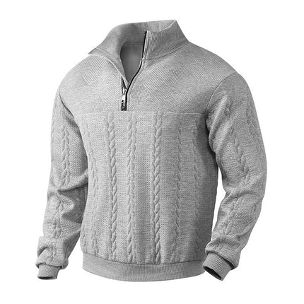 Men's Pullover Sweater with Cable Knit and Quarter Zip