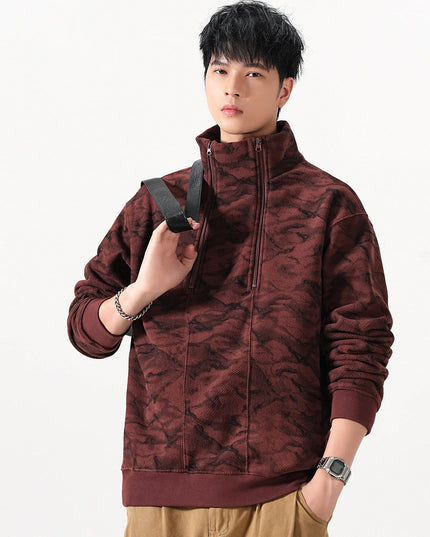 Men's Quarter-Zip Stand Collar Sweatshirt in Camo