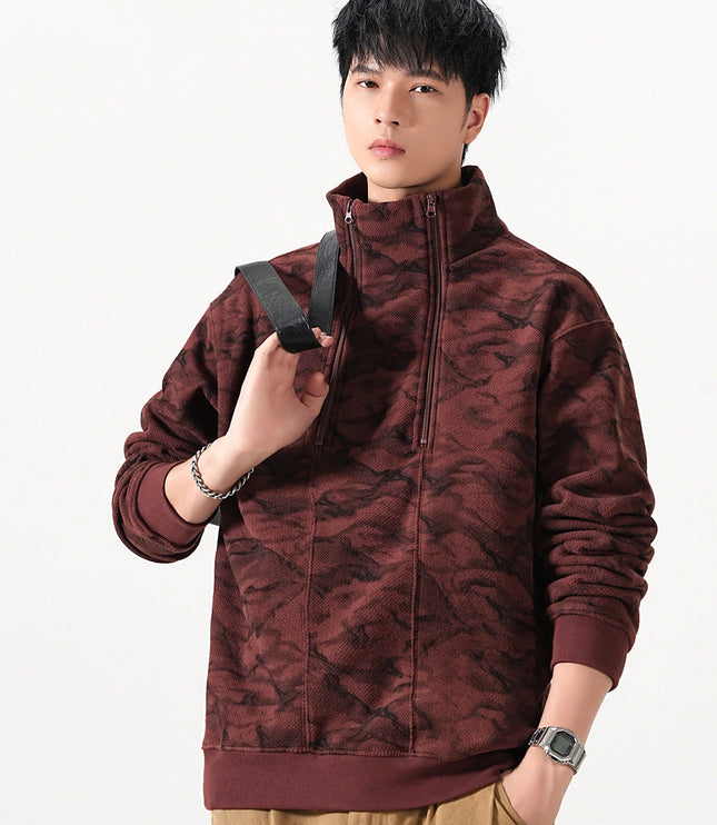Men's Quarter-Zip Stand Collar Sweatshirt in Camo