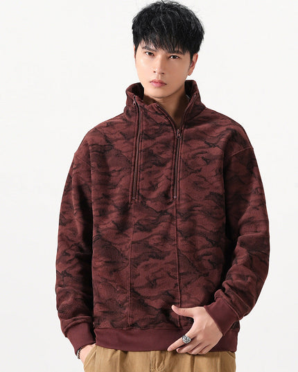 Men's Quarter-Zip Stand Collar Sweatshirt in Camo