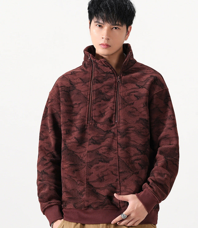 Men's Quarter-Zip Stand Collar Sweatshirt in Camo