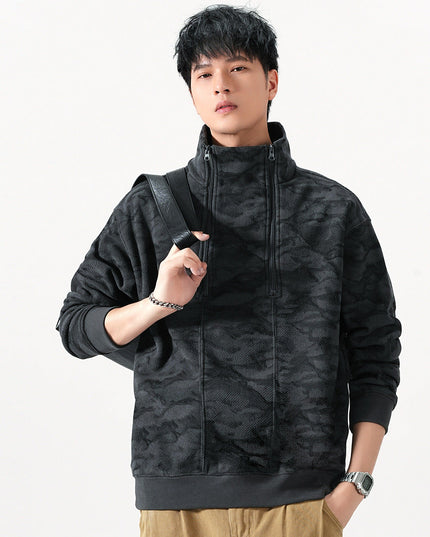 Men's Quarter-Zip Stand Collar Sweatshirt in Camo