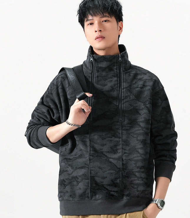 Men's Quarter-Zip Stand Collar Sweatshirt in Camo