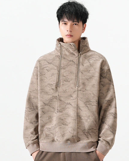 Men's Quarter-Zip Stand Collar Sweatshirt in Camo