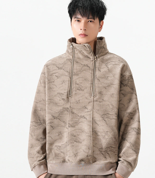 Men's Quarter-Zip Stand Collar Sweatshirt in Camo