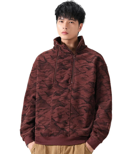 Men's Quarter-Zip Stand Collar Sweatshirt in Camo
