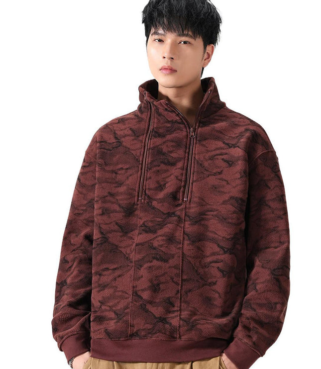 Men's Quarter-Zip Stand Collar Sweatshirt in Camo