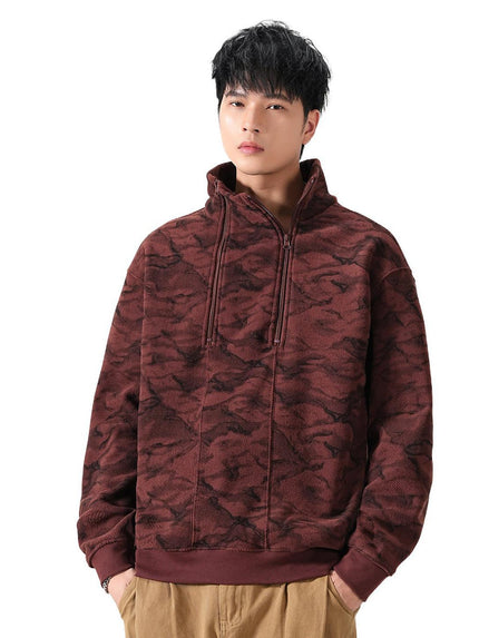 Men's Quarter-Zip Stand Collar Sweatshirt in Camo