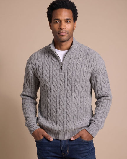 Men's Quarter-Zip Sweater in Cable Knit with a Stand Collar
