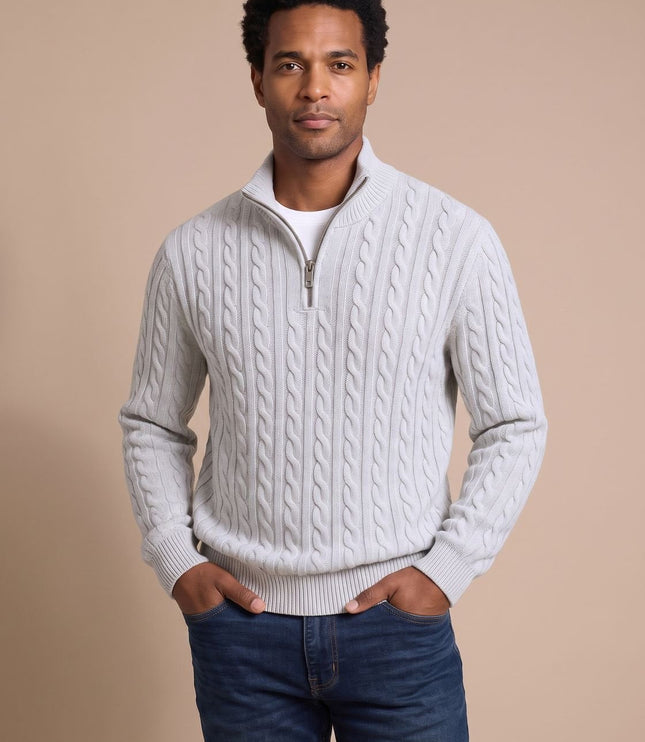 Men's Quarter-Zip Sweater in Cable Knit with a Stand Collar