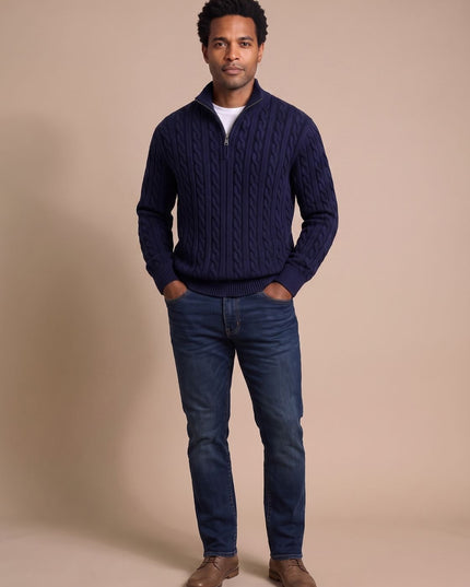 Men's Quarter-Zip Sweater in Cable Knit with a Stand Collar