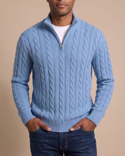 Men's Quarter-Zip Sweater in Cable Knit with a Stand Collar