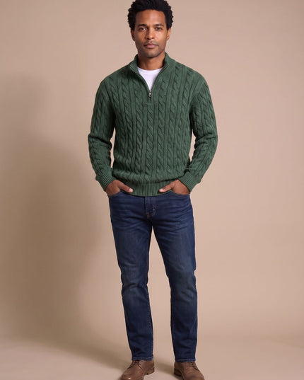 Men's Quarter-Zip Sweater in Cable Knit with a Stand Collar