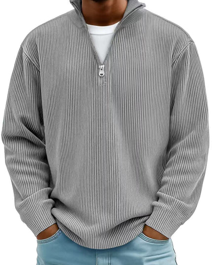 Men's Quarter Zip Sweater with Ribbed Knit Texture