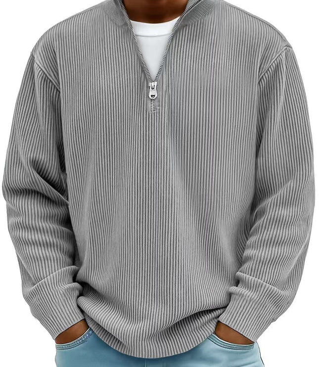 Men's Quarter Zip Sweater with Ribbed Knit Texture