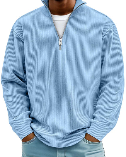 Men's Quarter Zip Sweater with Ribbed Knit Texture