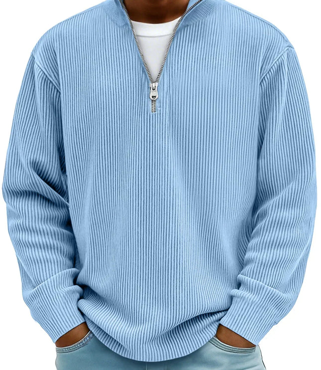 Men's Quarter Zip Sweater with Ribbed Knit Texture