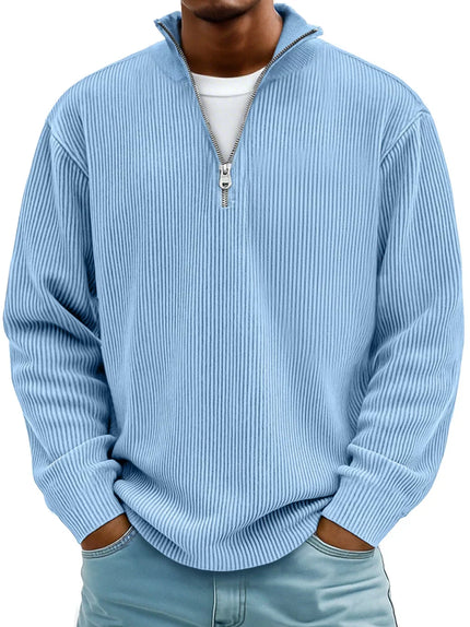Men's Quarter Zip Sweater with Ribbed Knit Texture