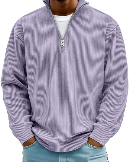 Men's Quarter Zip Sweater with Ribbed Knit Texture