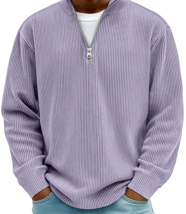 Men's Quarter Zip Sweater with Ribbed Knit Texture