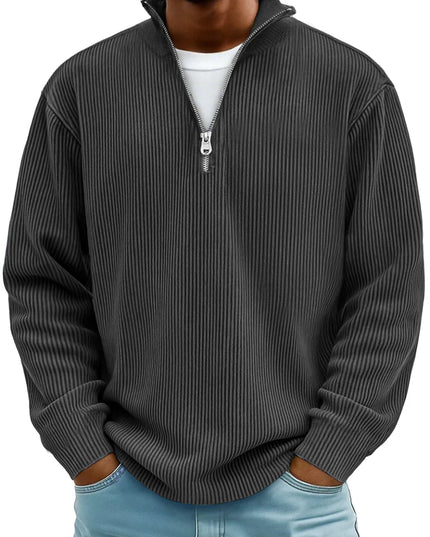 Men's Quarter Zip Sweater with Ribbed Knit Texture
