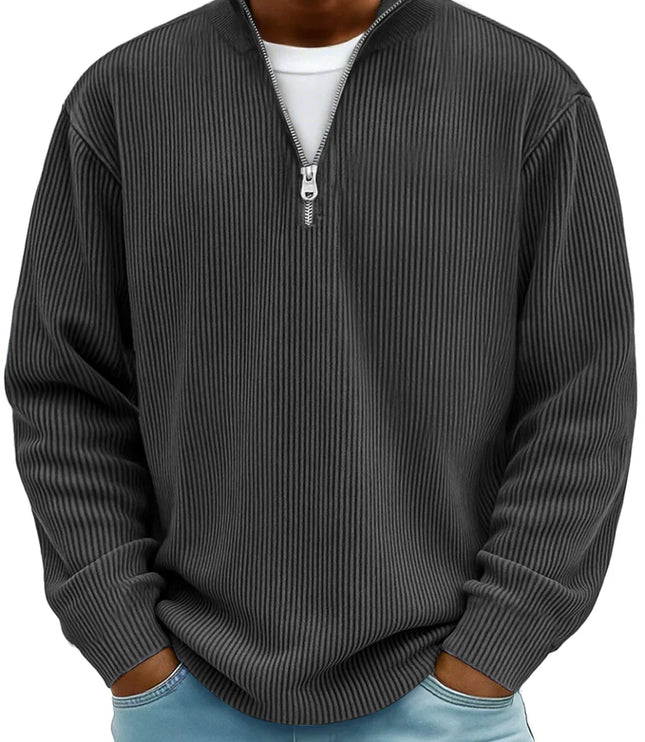 Men's Quarter Zip Sweater with Ribbed Knit Texture