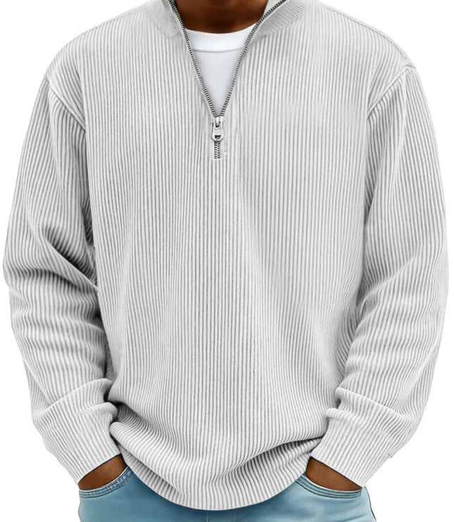 Men's Quarter Zip Sweater with Ribbed Knit Texture