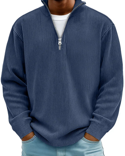 Men's Quarter Zip Sweater with Ribbed Knit Texture